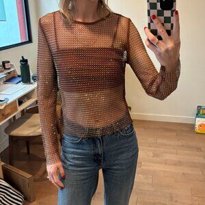 House of Harlow 1960 sheer mesh diamante long sleeved party top